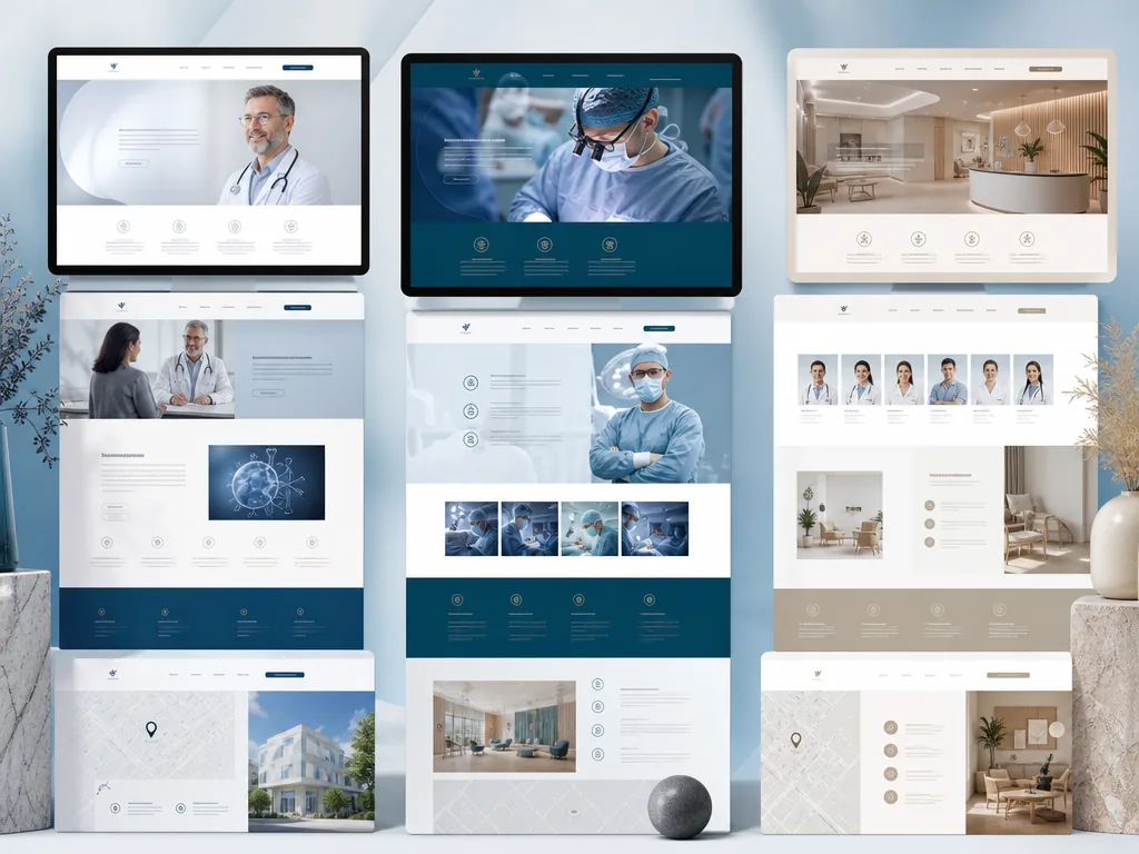 Aperçu de trois sites médicaux différents montrant leurs sections principales