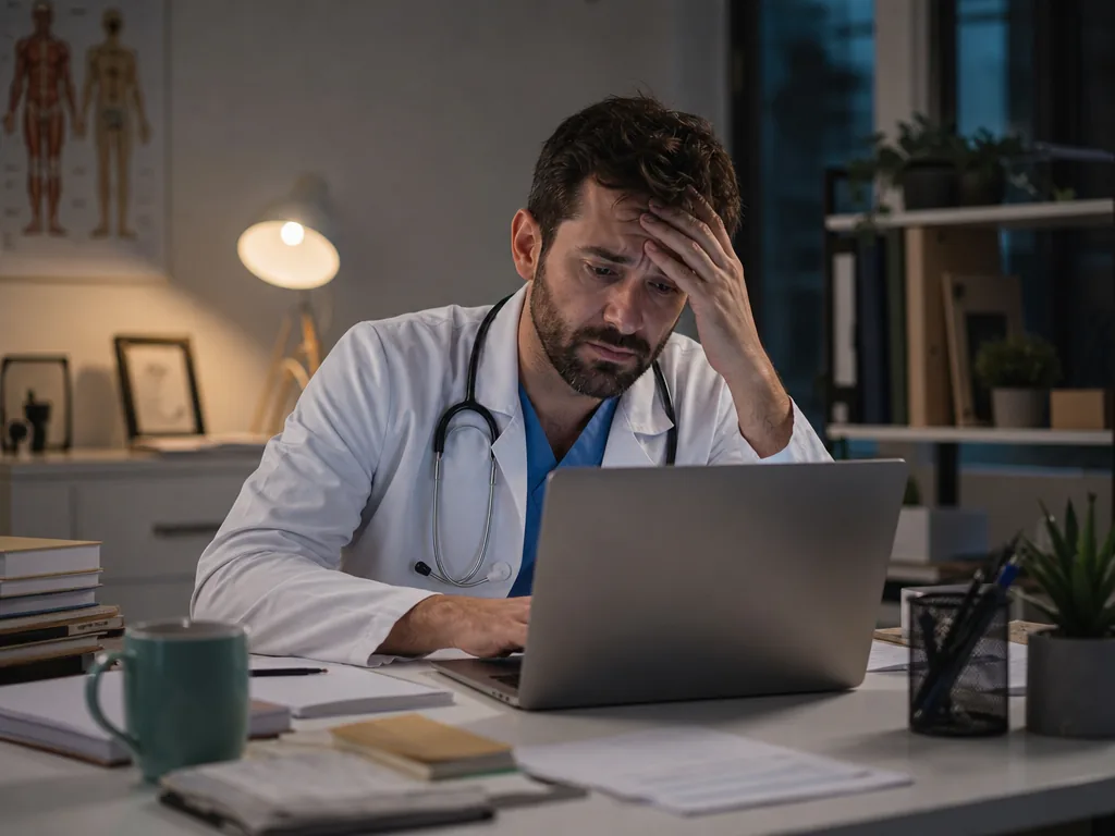 Médecin stressé tentant de créer son site internet seul, un projet compliqué et chronophage