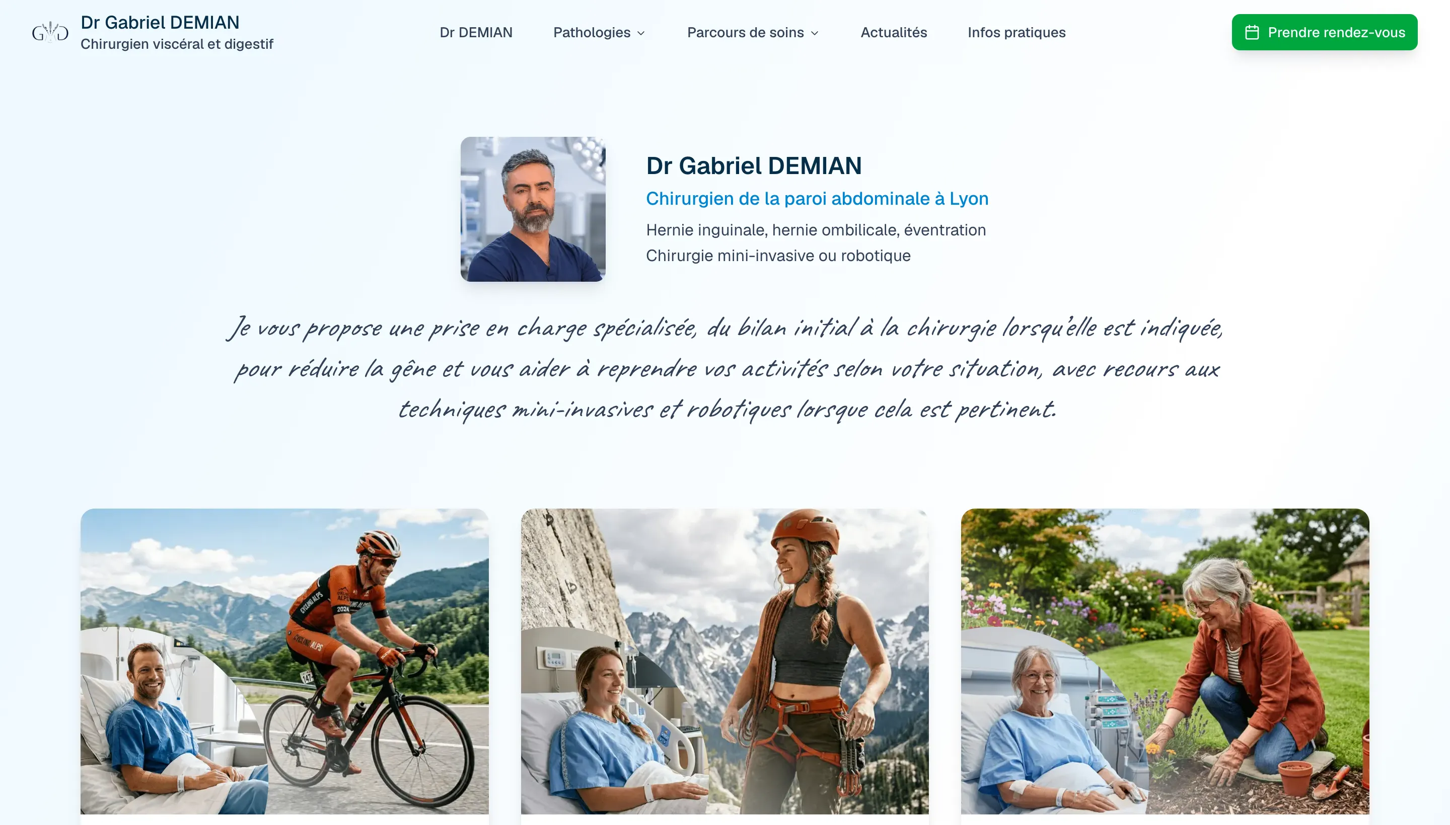 Page d’accueil du site du Dr Gabriel Demian, chirurgien de la paroi abdominale à Lyon