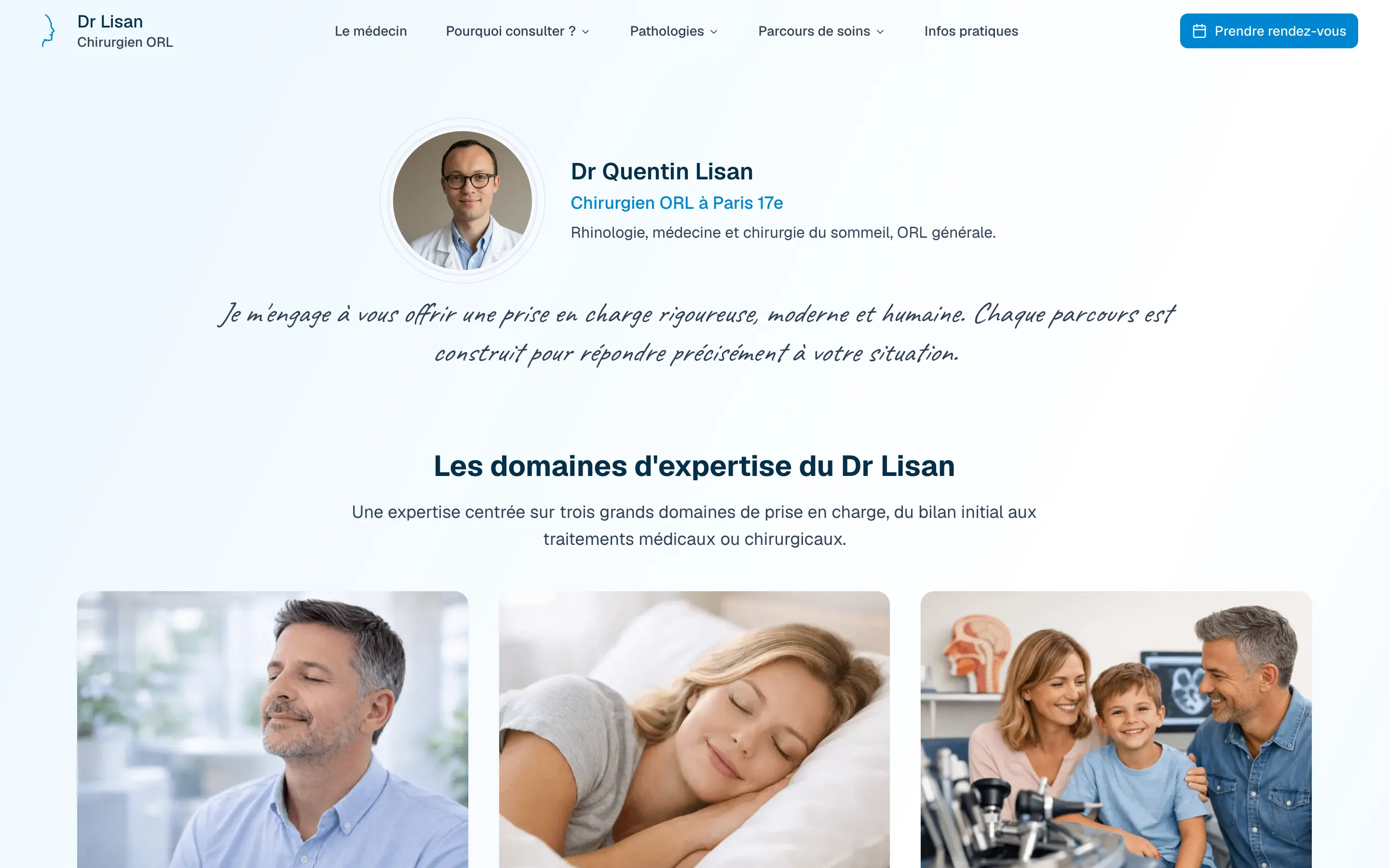Page d’accueil du site du Dr Quentin Lisan, chirurgien ORL à Paris